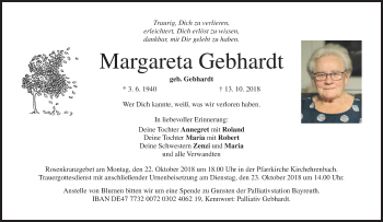 Anzeige von Margareta Gebhardt von MGO