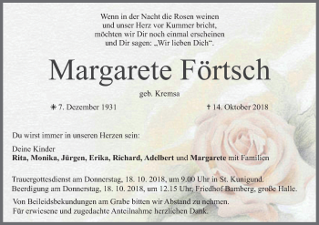 Anzeige von Margarete Förtsch von MGO