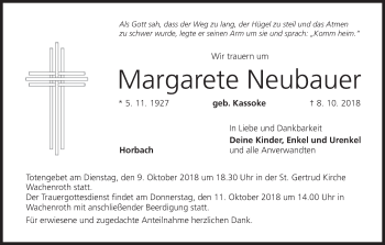 Anzeige von Margarete Neubauer von MGO