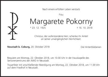 Anzeige von Margarete Pokorny von MGO