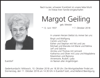 Anzeige von Margot Geiling von MGO