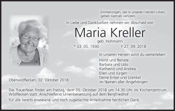 Anzeige von Maria Kreller von MGO