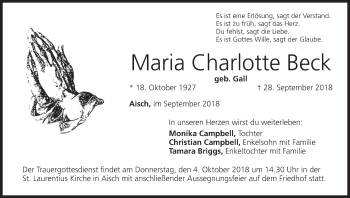 Anzeige von Maria Charlotte Beck von MGO