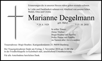 Anzeige von Marianne Degelmann von MGO