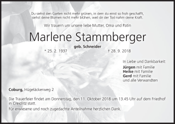 Anzeige von Marlene Stammberger von MGO