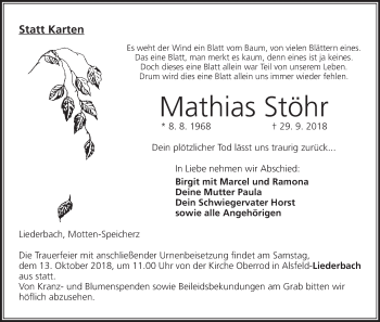 Anzeige von Mathias Stöhr von MGO