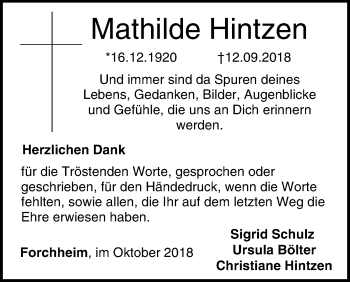 Anzeige von Mathilde Hintzen von MGO