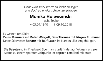 Anzeige von Monika Holewzinski von MGO