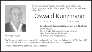 Anzeige von Oswald Kunzmann von MGO