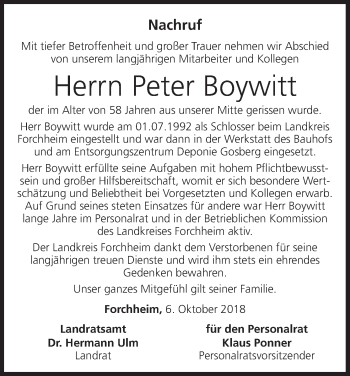 Anzeige von Peter Boywitt von MGO