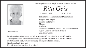 Anzeige von Rita Geis von MGO