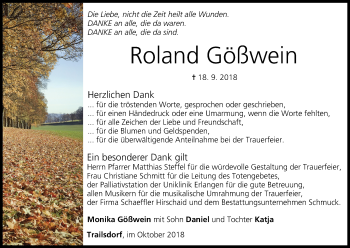 Anzeige von Roland Gößwein von MGO