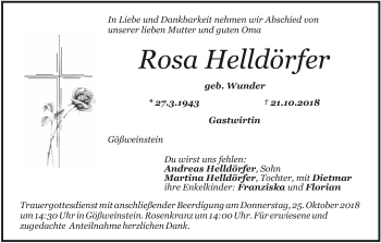Anzeige von Rosa Helldörfer von MGO