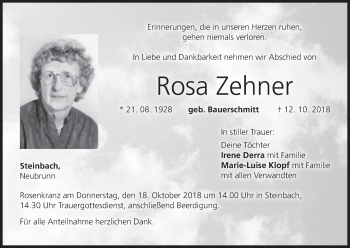 Anzeige von Rosa Zehner von MGO
