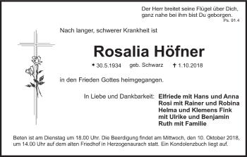 Anzeige von Rosalia Höfner von MGO