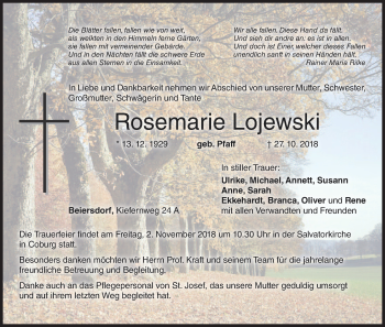 Anzeige von Rosemarie Lojewski von MGO