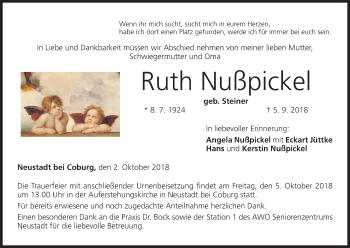 Anzeige von Ruth Nußpickel von MGO
