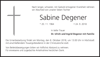 Anzeige von Sabine Degener von MGO