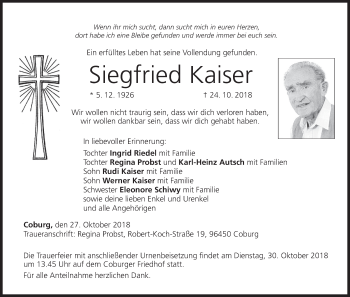 Anzeige von Siegfried Kaiser von MGO