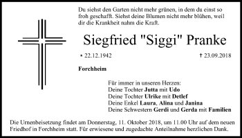 Anzeige von Siegfried  Pranke von MGO