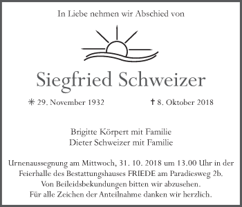Anzeige von Siegfried Schweizer von MGO