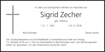 Anzeige von Sigrid Zecher von MGO