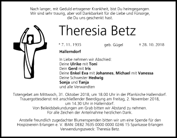 Anzeige von Theresia Betz von MGO
