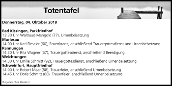 Anzeige von Totentafel vom 03.10.2018 von MGO