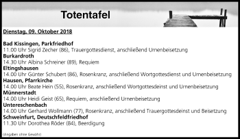 Anzeige von Totentafel vom 09.10.2018 von MGO
