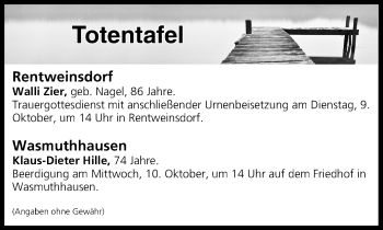 Anzeige von Totentafel vom 09.10.2018 von MGO