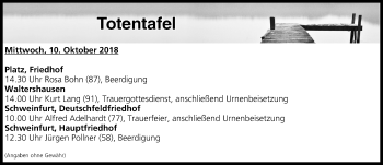 Anzeige von Totentafel vom 10.10.2018 von MGO