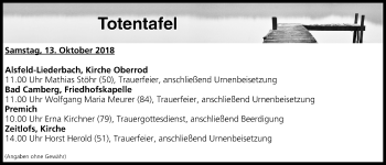 Anzeige von Totentafel vom 13.10.2018 von MGO