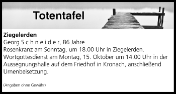 Anzeige von Totentafel vom 13.10.2018 von MGO