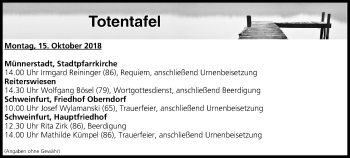 Anzeige von Totentafel vom 15.10.2018 von MGO