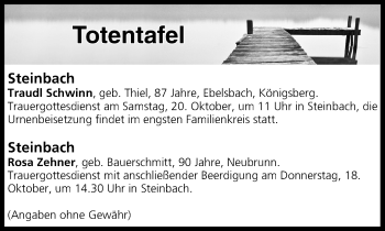 Anzeige von Totentafel vom 17.10.2018 von MGO