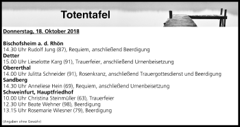 Anzeige von Totentafel vom 18.10.2018 von MGO