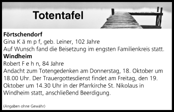 Anzeige von Totentafel vom 18.10.2018 von MGO