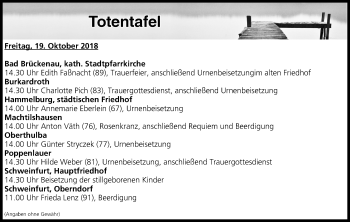 Anzeige von Totentafel vom 19.10.2018 von MGO