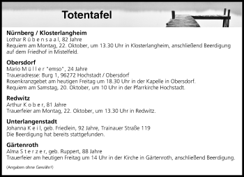 Anzeige von Totentafel vom 19.10.2018 von MGO