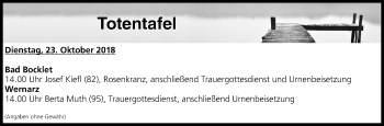 Anzeige von Totentafel vom 23.10.2018 von MGO