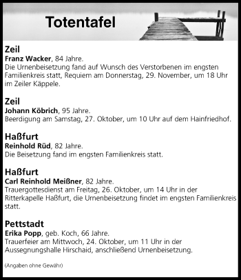 Anzeige von Totentafel vom 23.10.2018 von MGO