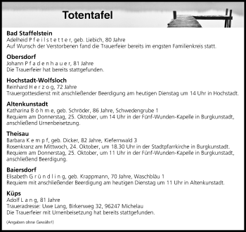 Anzeige von Totentafel vom 23.10.2018 von MGO