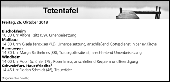Anzeige von Totentafel vom 26.10.2018 von MGO