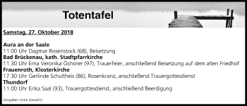 Anzeige von Totentafel vom 27.10.2018 von MGO