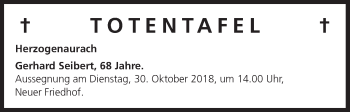 Anzeige von Totentafel vom 27.10.2018 von MGO