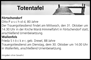 Anzeige von Totentafel vom 27.10.2018 von MGO