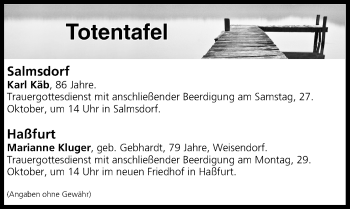 Anzeige von Totentafel vom 27.10.2018 von MGO