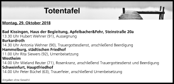 Anzeige von Totentafel vom 29.10.2018 von MGO