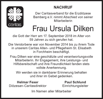Anzeige von Uschi (Ursula Leni) Dilken von MGO