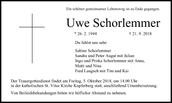 Anzeige von Uwe Schorlemmer von MGO